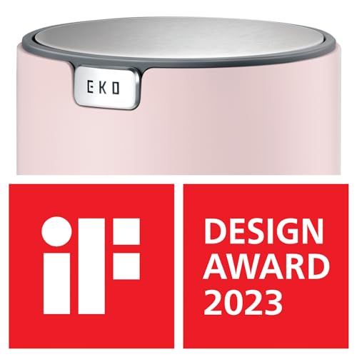 EKO Mini Desk Trash Can with Swing-Top Lid 0.4 Gallon Small Table Round Wastebasket for Office, Home, Car (Pink) - Image 3