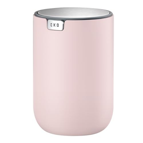 EKO Mini Desk Trash Can with Swing-Top Lid 0.4 Gallon Small Table Round Wastebasket for Office, Home, Car (Pink) - Image 1