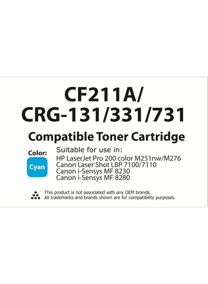 Toner Cartridge Tonerinko Toner Cartridge, Compatible with HP 131A, CF210A, CF211A, CF212A, CF213A, HP LaserJet Pro 200 Color M251nw, M251n, M276nw, M276n Printers (Cyan CF211A, CRG-131/331/731) | CF211A - Image 3