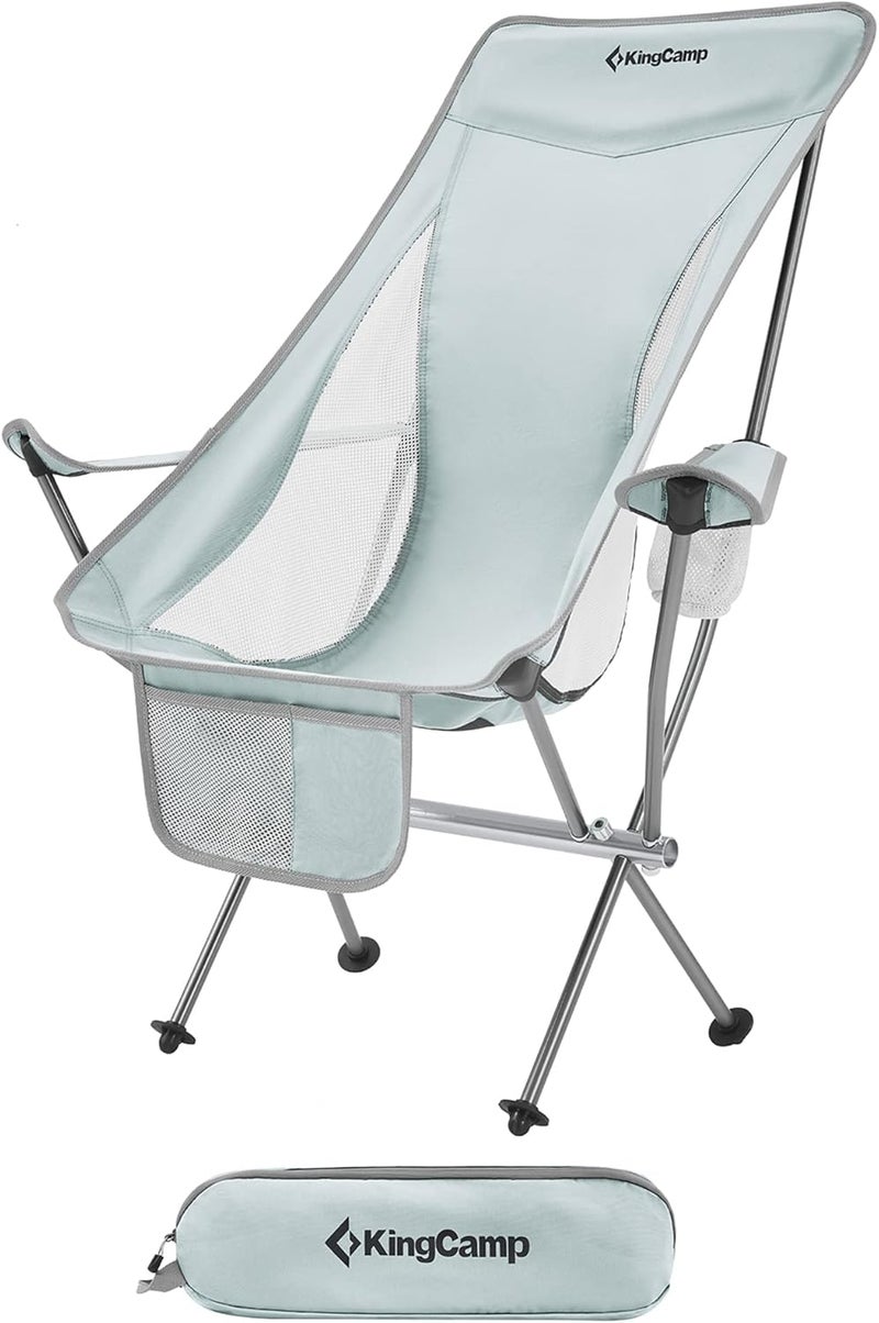 KingCamp Lightweight Padded Highback Folding Lounge Chair with Cupholder, Side Storage Pocket, and Carry Bag for Indoor or Outdoors, Grey - Image 1