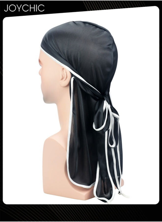Joychic - Silk Durag Satin for Men Pirate Caps Long Tail Decoration Head Wrap Elastic Beanie Hats Waves Hijab - Image 1