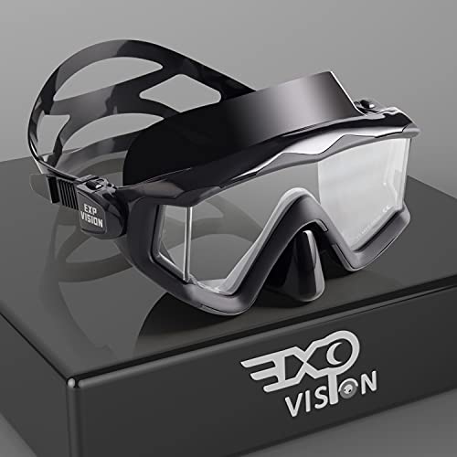 EXP VISION Adult Pano 3 Window Scuba Diving Mask, Tempered Glass Snorkel Mask Anti-Fog Swim Mask No Leakage Swim Goggles with Nose Cover Snorkeling Gear for Snorkeling, Freediving, Swimming (Matte Black) - Image 1