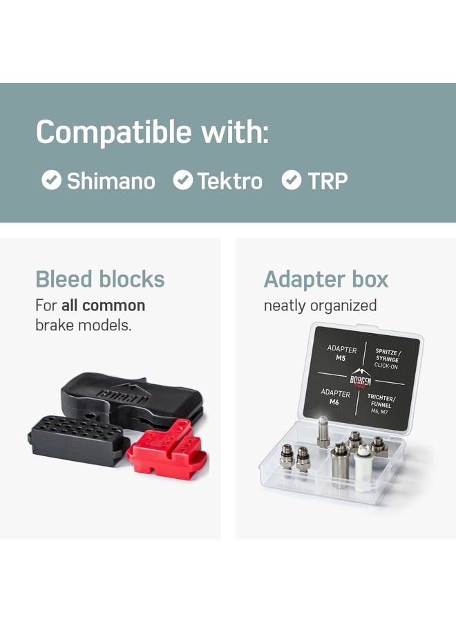 Borgen PRO bleed kit for Shimano, Tektro and TRP bicycle disc brakes – brake bleed kit with instructions, incl. 2× mineral oil brake fluid, Brake Bleed Kit - Image 3