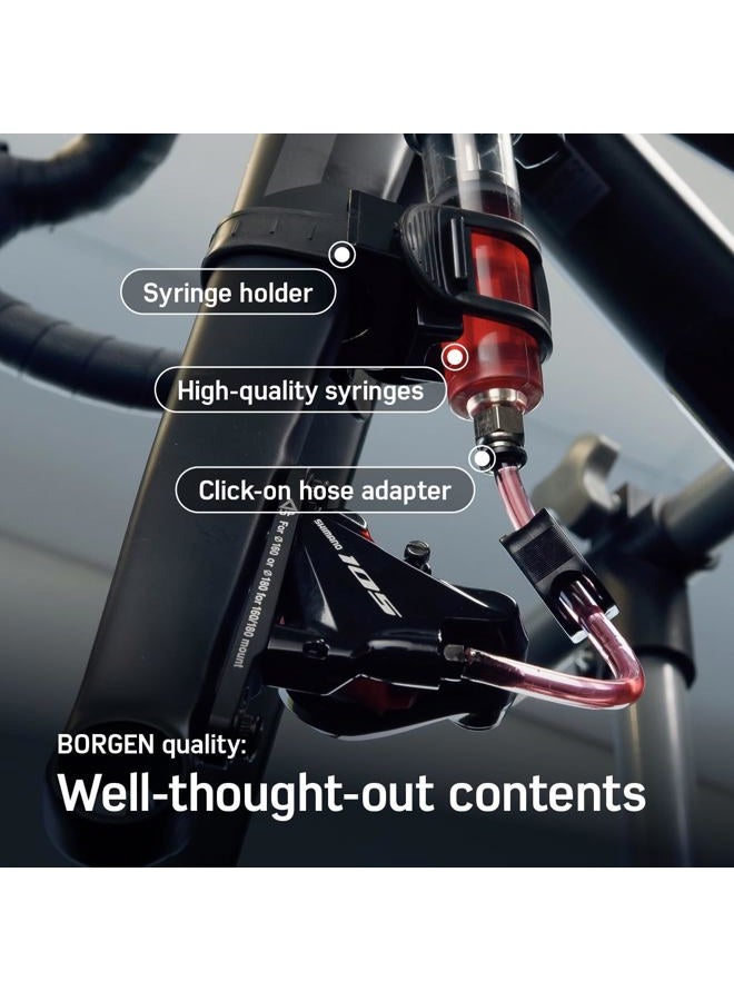 Borgen PRO bleed kit for Shimano, Tektro and TRP bicycle disc brakes – brake bleed kit with instructions, incl. 2× mineral oil brake fluid, Brake Bleed Kit - Image 5