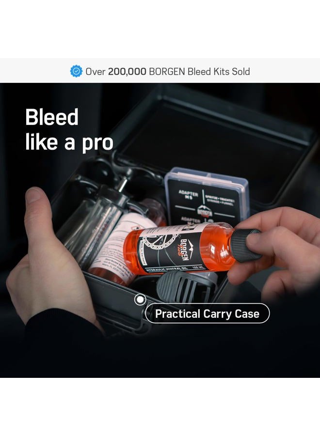 Borgen PRO bleed kit for Shimano, Tektro and TRP bicycle disc brakes – brake bleed kit with instructions, incl. 2× mineral oil brake fluid, Brake Bleed Kit - Image 2