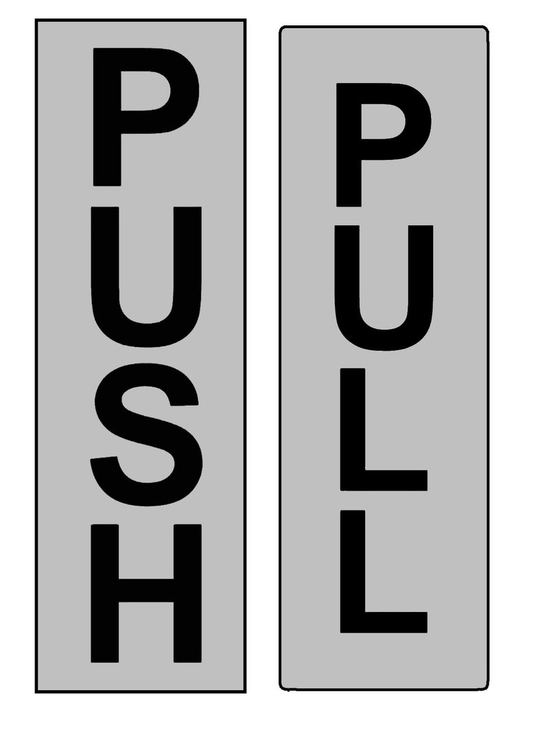 URBANTRANDS Set of Gray Push and Pull Door Signs Sticker Access Awareness Safety, Indoor or Outdoor Gray Gloss Self-adhesive Vinyl Stickers (1 Set) 