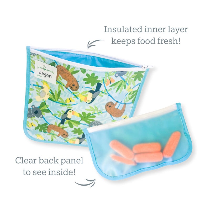 Green Sprouts Reusable Snack Bags (2 Pack) Holds Food, Utensils, Wipes, & More Food-Safe, Waterproof, Easy-Clean Material - Image 3