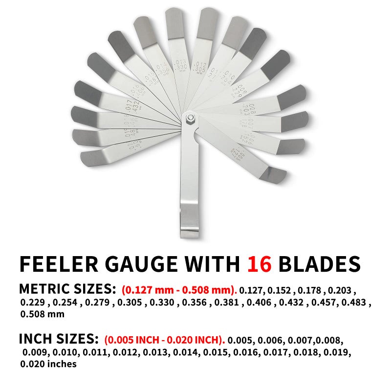 Young4us 2 Pack Feeler Gauge With 32/26 Blades And 1 Pack Offset Feeler Gauge With 16 Blades - Stainless Steel Feeler Gauge Dual Marked Metric And Imperial Gap Measuring Tool For Automotive Repair - Image 5