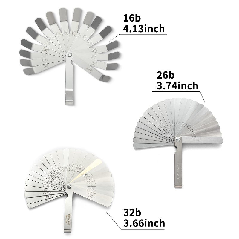 Young4us 2 Pack Feeler Gauge With 32/26 Blades And 1 Pack Offset Feeler Gauge With 16 Blades - Stainless Steel Feeler Gauge Dual Marked Metric And Imperial Gap Measuring Tool For Automotive Repair - Image 2