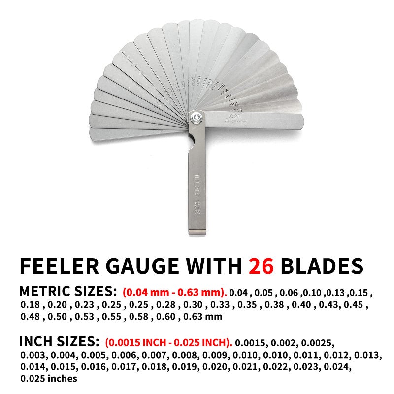 Young4us 2 Pack Feeler Gauge With 32/26 Blades And 1 Pack Offset Feeler Gauge With 16 Blades - Stainless Steel Feeler Gauge Dual Marked Metric And Imperial Gap Measuring Tool For Automotive Repair - Image 4