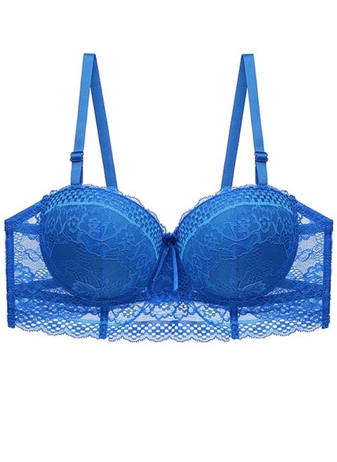 Comfy Solid Color B C Cup Lace Bra Women's Underwear Blue