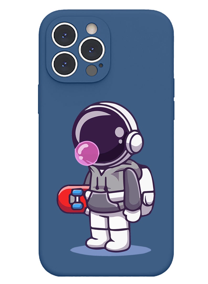 Theodor Protective Slim Fit Case Liquid Silicone Cover with Full Body Protection Anti-Scratch Shockproof Case For iPhone 14 Pro Max Blue  - Astronaut lying on moon - Image 1