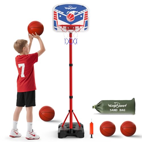 EagleStone Kids Basketball Hoop with Stand Adjustable Height Basketball Set Toddler Toys for Boys and Girls Age 312 Indoor Outdoor Backyard Sport Game Gift with Sandbag for Stability - Image 5