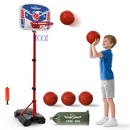 EagleStone Kids Basketball Hoop with Stand Adjustable Height Basketball Set Toddler Toys for Boys and Girls Age 312 Indoor Outdoor Backyard Sport Game Gift with Sandbag for Stability - Image 1