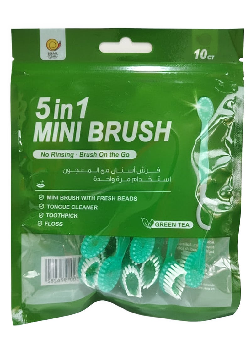 SNAIL 5 in 1 Mini Brush No Rinsing Brush On The Go Green Tea 10 ct - Image 1