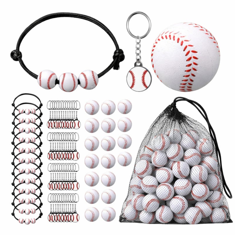 Nosiny 108 Pcs Baseball Party Favors Bulk Baseball Keychain Gifts Stress Balls Charm Bracelets 36 Pieces Each for Team Birthday Party Supplies - Image 3