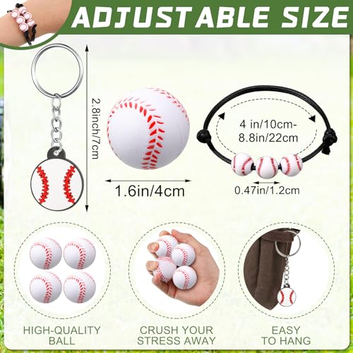 Nosiny 108 Pcs Baseball Party Favors Bulk Baseball Keychain Gifts Stress Balls Charm Bracelets 36 Pieces Each for Team Birthday Party Supplies - Image 5