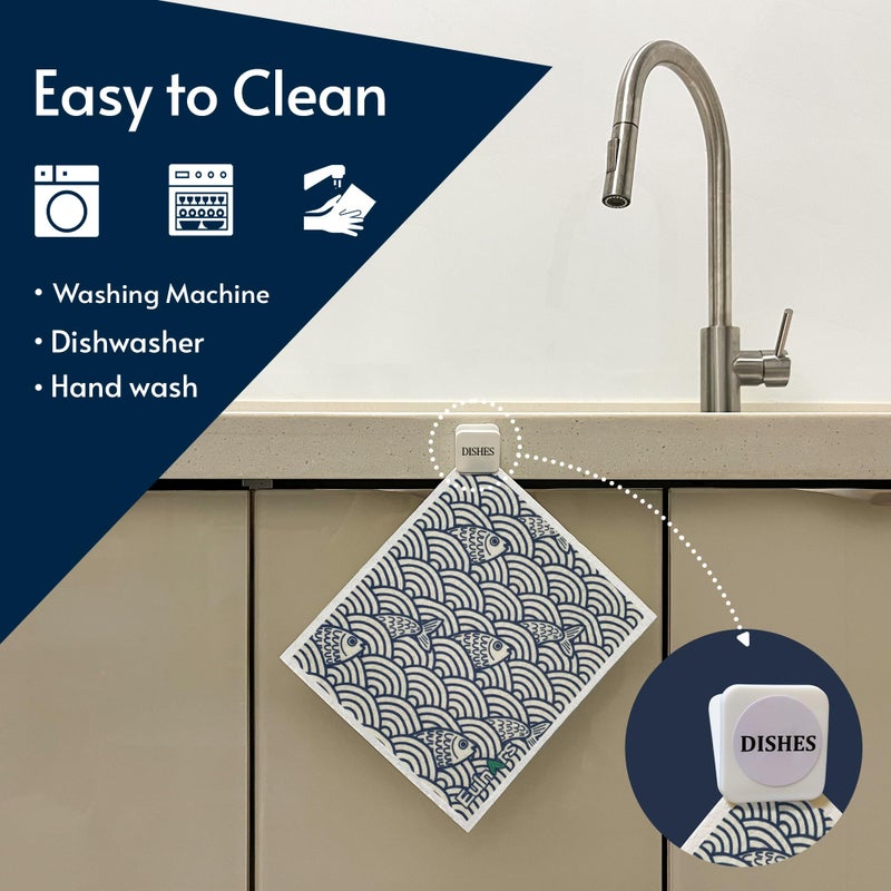 Eulnars Swedish Dishcloths for Kitchen, 8 Pack Japanese Pattern Reusable Paper Towels with Clips, Non-Scratch Swedish Dish Towels, Super Absorbent Cellulose Dish Cloths, No Odor - Image 2