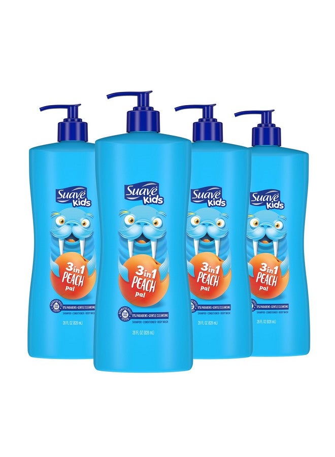 سواف غسول الجسم والشامبو والبلسم 3 في 1 للأطفال بدون دموع، تم اختباره من قبل أطباء الجلدية، Peach Pal، عبوة 28 أونصة من 4 قطع - Image 1