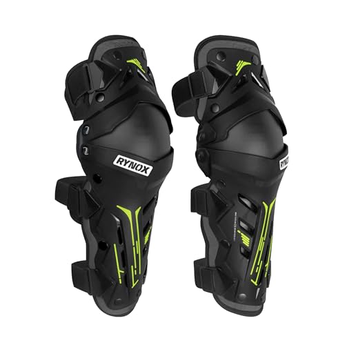 Rynox Bastion Bionic Knee Guards | Impact Protection | Abrasion Resistance | Bionic Design Motorcycle Knee Guards - Black Hi-Viz Green - Image 1