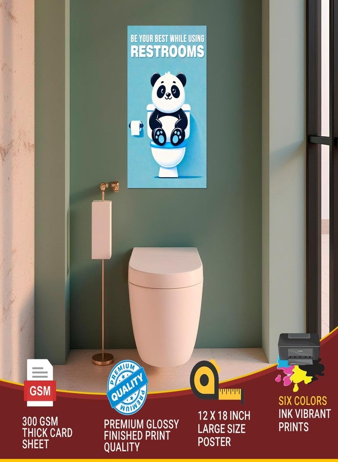 Roostaflag Toilet Posters for Wall | Panda Restroom Stickers for Door | Washroom Posters Funny Decor | Toilet Manners Poster | Bathroom Poster Kids | Toilet Quotes Etiquette | Restroom Wall Stickers - Image 3