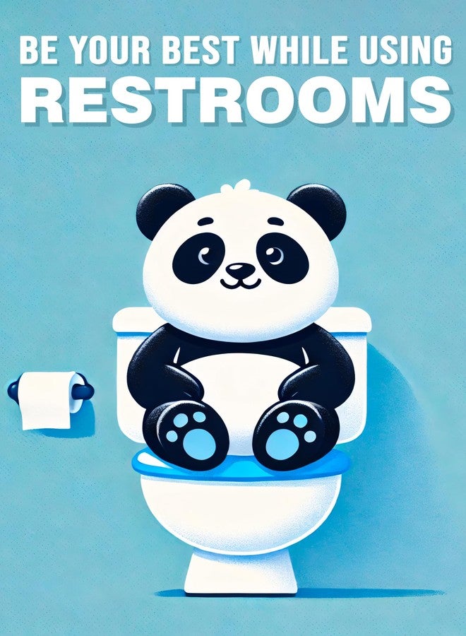 Roostaflag Toilet Posters for Wall | Panda Restroom Stickers for Door | Washroom Posters Funny Decor | Toilet Manners Poster | Bathroom Poster Kids | Toilet Quotes Etiquette | Restroom Wall Stickers - Image 1