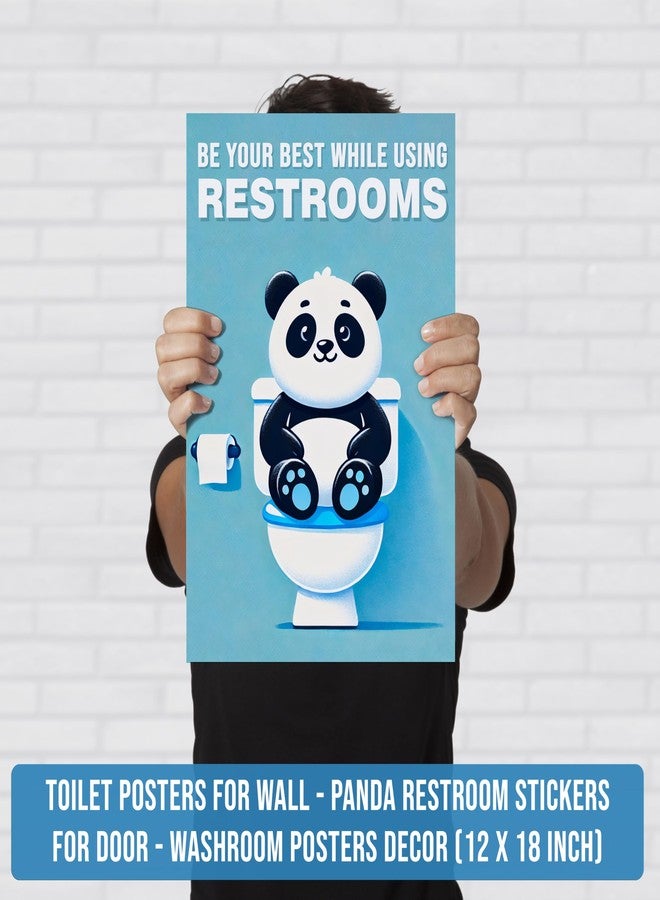 Roostaflag Toilet Posters for Wall | Panda Restroom Stickers for Door | Washroom Posters Funny Decor | Toilet Manners Poster | Bathroom Poster Kids | Toilet Quotes Etiquette | Restroom Wall Stickers - Image 2