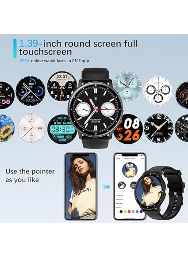 PEJE Smart Watches For Men,1.39" Display,Prayer Alerts,Arabic Support,Bluetooth Calls,IP68 Waterproof,Spo2/Hr/Sleep Tracking,123+ Sports Modes,7-Day Battery (230mah),Ios/Android.(Black) - Image 5