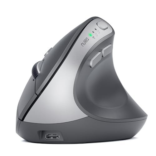 Nulea MD280 Ergonomic Vertical Wireless Mouse - Bluetooth & 2.4G Dual Mode, 4 Adjustable DPI 800/1200/1600/2400, Rechargeable, Silent Clicks, No Lag, 6 Buttons - Perfect for Laptop, Desktop Grey - Image 1