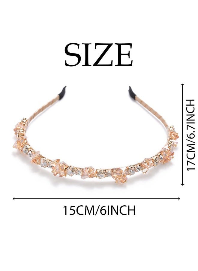 Urieo Thin Rhinestone Headband Bling Crystal Head Bands Diamond Hairband Vintage Parties Hair Accessory for Women (Champagne) - Image 2