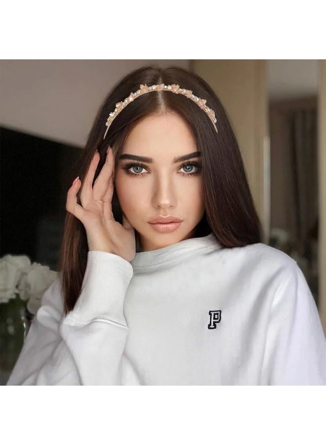 Urieo Thin Rhinestone Headband Bling Crystal Head Bands Diamond Hairband Vintage Parties Hair Accessory for Women (Champagne) - Image 3