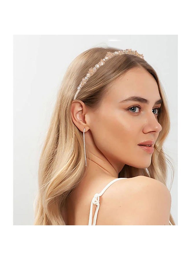 Urieo Thin Rhinestone Headband Bling Crystal Head Bands Diamond Hairband Vintage Parties Hair Accessory for Women (Champagne) - Image 5