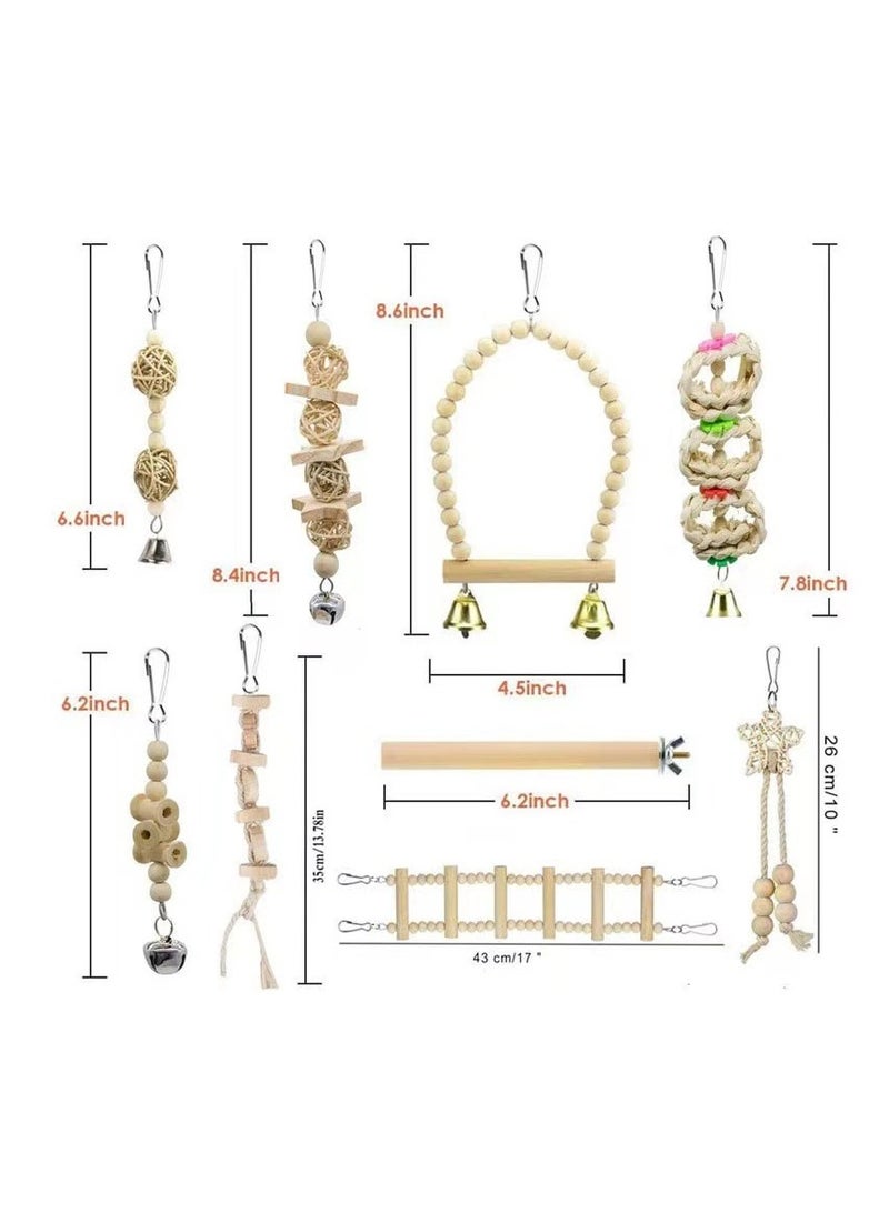 general Parrot gnawing toy, bird combination toy set 9-piece set, log color bird cage accessories stair swing - Image 2