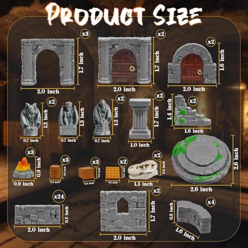 Warmtree 60 Pcs Modular Dungeon Walls28mm Miniature Terrain Building Accessories for Tabletop Scene Diorama Supplies Battle Grid Mat Accessory - Image 5