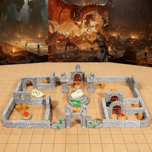 Warmtree 60 Pcs Modular Dungeon Walls28mm Miniature Terrain Building Accessories for Tabletop Scene Diorama Supplies Battle Grid Mat Accessory - Image 1