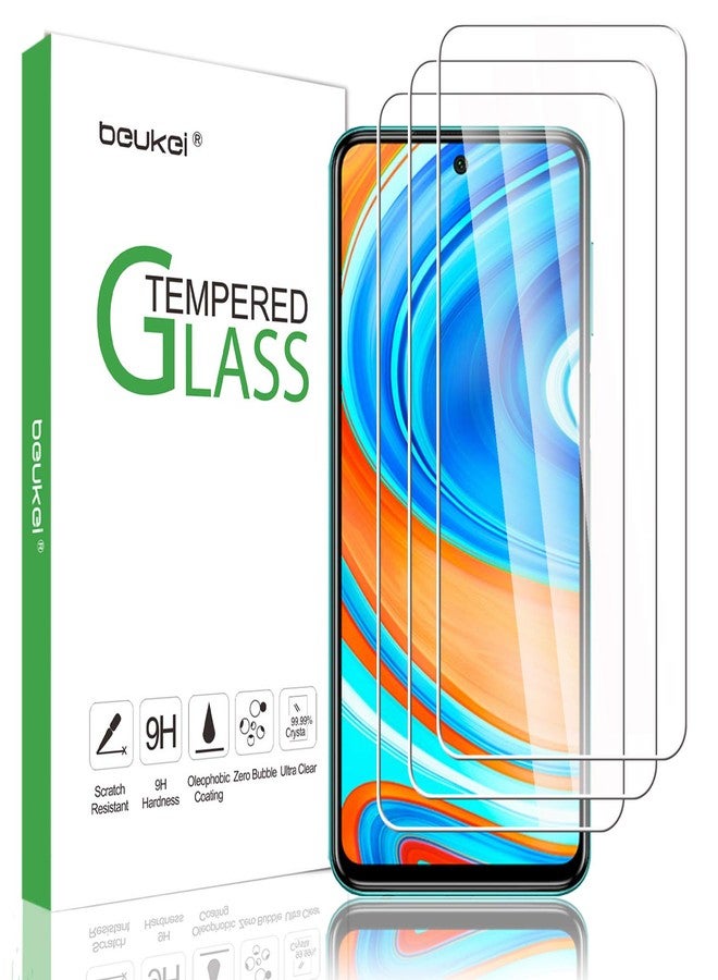 beukei 3 Pack Tempered Glass Screen Protector for Xiaomi Redmi Note 9S / 9 Pro 5G, Anti Scratch, Bubble Free - Image 1