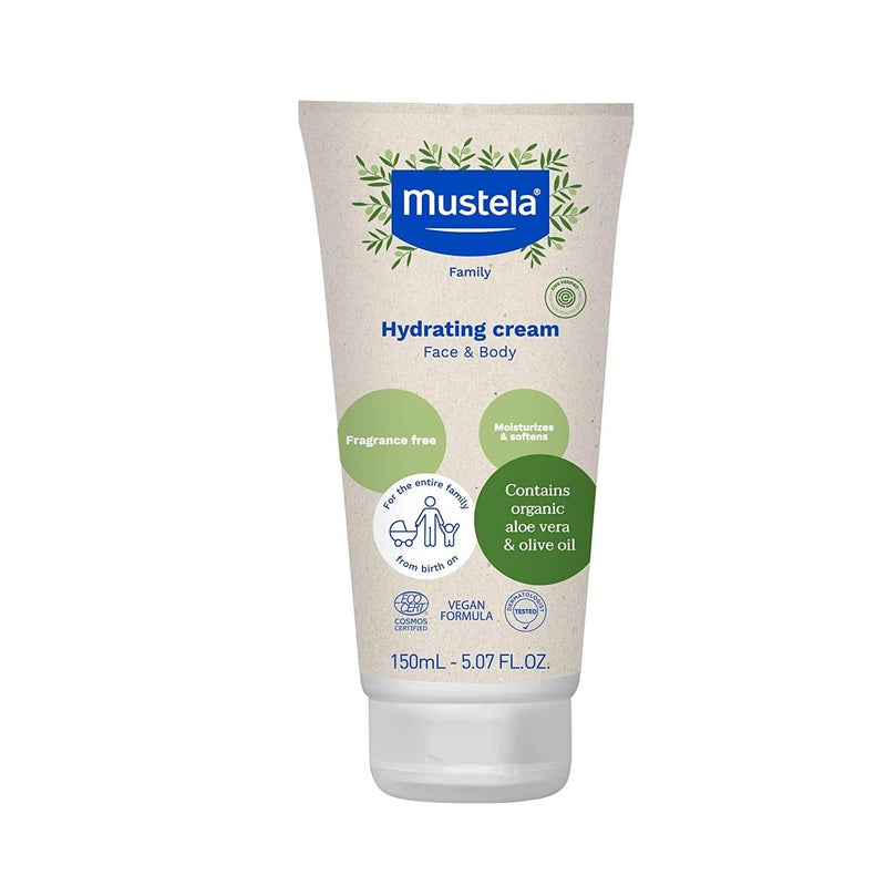 Mustela Certified Organic Hydrating Cream - Natural Body Lotion w/ Olive Oil, Aloe Vera & Sunflower Oil - For Baby, Kid & Adult - Fragrance Free, EWG Verified & Vegan - 5.07 oz. - Packaging may vary - Image 1