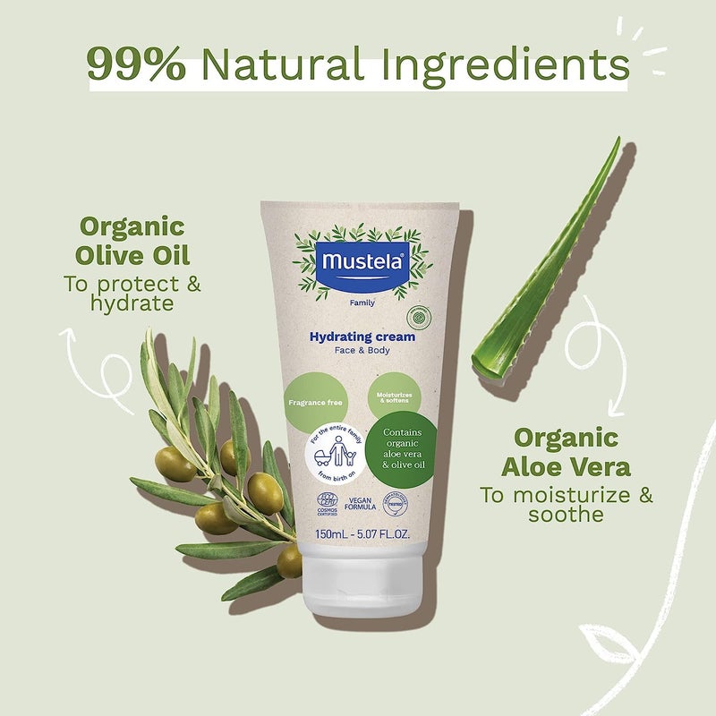 Mustela Certified Organic Hydrating Cream - Natural Body Lotion w/ Olive Oil, Aloe Vera & Sunflower Oil - For Baby, Kid & Adult - Fragrance Free, EWG Verified & Vegan - 5.07 oz. - Packaging may vary - Image 3