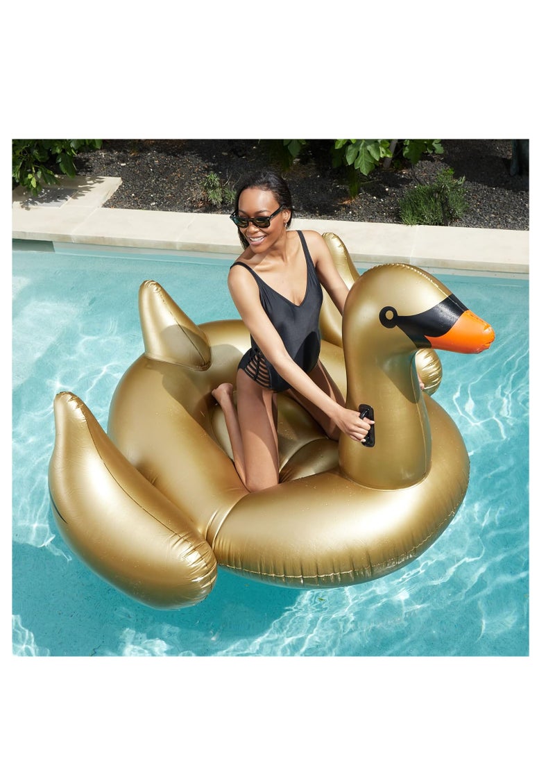 Inflatable Golden Goose Pool Float  Luxury Ride-On Raft with Stable Wings & Legs Lounge Floatie Great for Poolside Lounging & Summer Fun 190cm