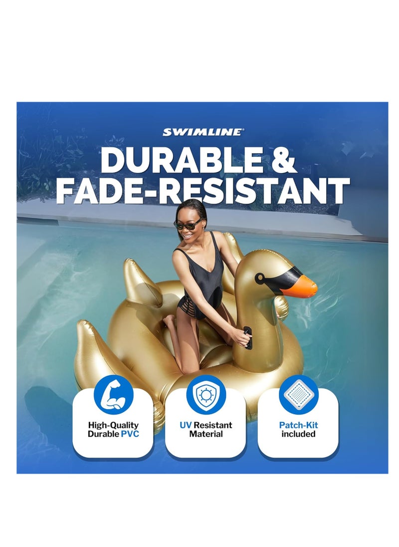 Inflatable Golden Goose Pool Float  Luxury Ride-On Raft with Stable Wings & Legs Lounge Floatie Great for Poolside Lounging & Summer Fun 190cm