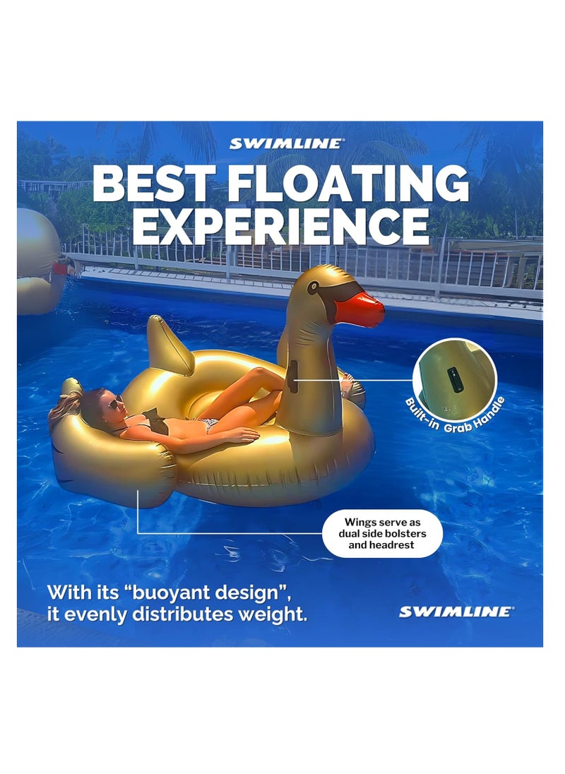 Inflatable Golden Goose Pool Float  Luxury Ride-On Raft with Stable Wings & Legs Lounge Floatie Great for Poolside Lounging & Summer Fun 190cm