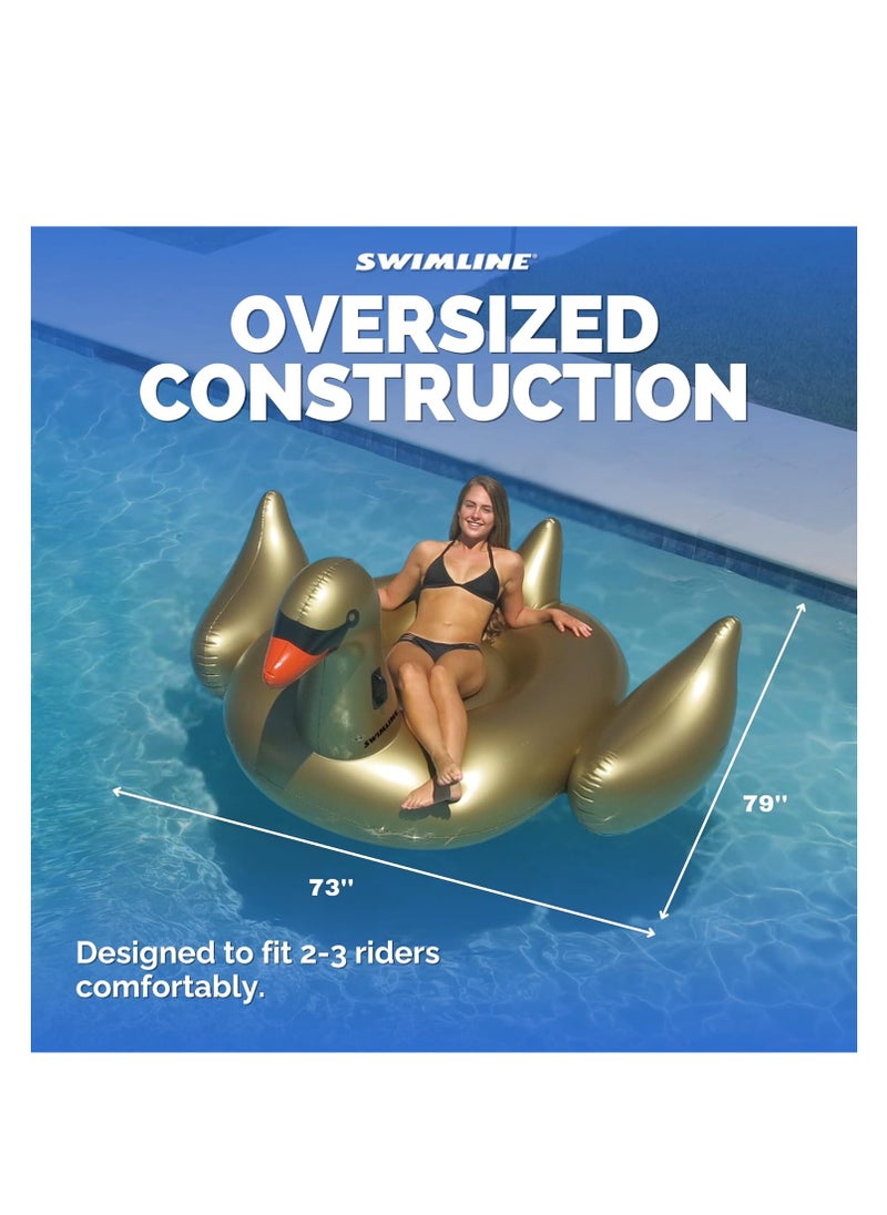 Inflatable Golden Goose Pool Float  Luxury Ride-On Raft with Stable Wings & Legs Lounge Floatie Great for Poolside Lounging & Summer Fun 190cm