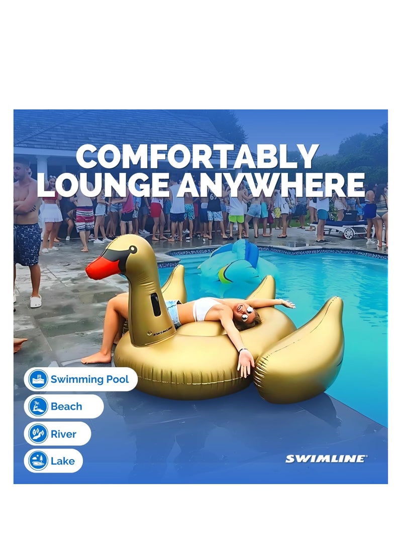 Inflatable Golden Goose Pool Float  Luxury Ride-On Raft with Stable Wings & Legs Lounge Floatie Great for Poolside Lounging & Summer Fun 190cm