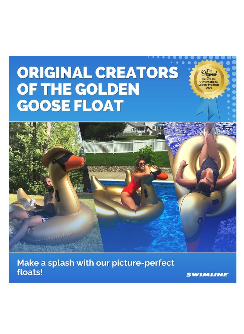 Inflatable Golden Goose Pool Float  Luxury Ride-On Raft with Stable Wings & Legs Lounge Floatie Great for Poolside Lounging & Summer Fun 190cm