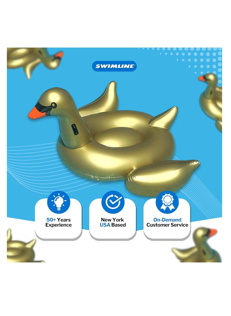 Inflatable Golden Goose Pool Float  Luxury Ride-On Raft with Stable Wings & Legs Lounge Floatie Great for Poolside Lounging & Summer Fun 190cm