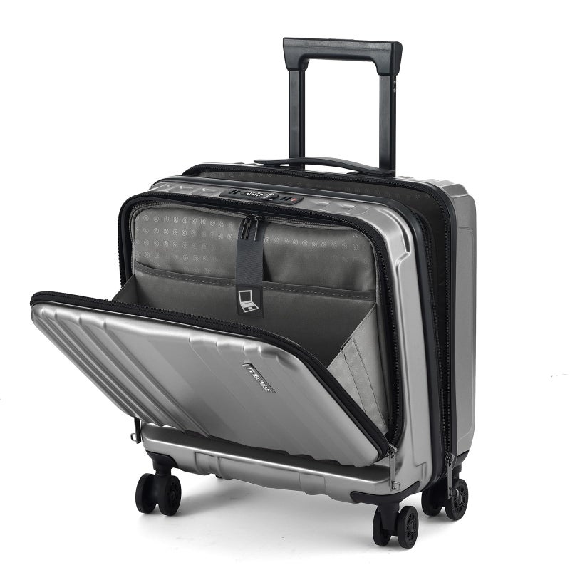 TydeCkare 16" Carry on Luggage with 2 Laptop Compartments, Lightweight Hardshell ABS+PC Suitcase with Dual Control TSA Lock, with YKK Zipper, 4 Spinner Silent Wheels, for Business Travel, Silver Grey - Image 1