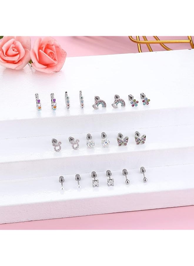 Besteel - 10 Pairs Hypoallergenic Screwback Earrings For Women 316L Stainless Steel Heart Hoop Earrings Flower Butterfly Screw Back Stud Earrings Set 20G - Image 1