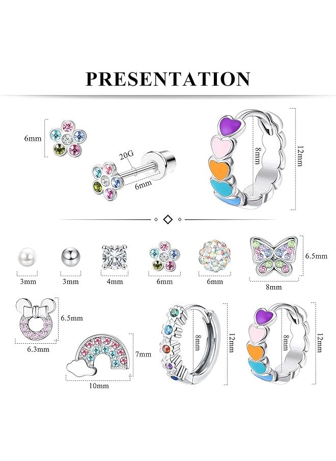 Besteel - 10 Pairs Hypoallergenic Screwback Earrings For Women 316L Stainless Steel Heart Hoop Earrings Flower Butterfly Screw Back Stud Earrings Set 20G - Image 1