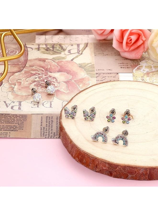 Besteel - 10 Pairs Hypoallergenic Screwback Earrings For Women 316L Stainless Steel Heart Hoop Earrings Flower Butterfly Screw Back Stud Earrings Set 20G - Image 1