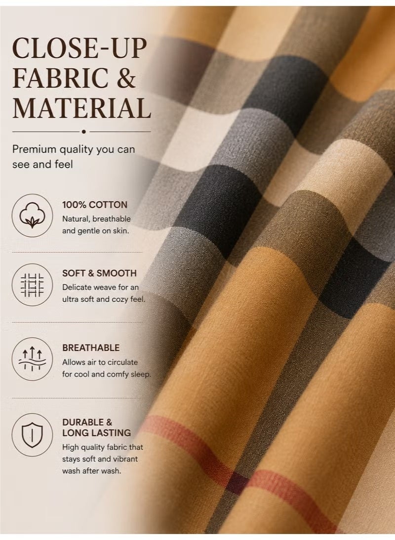 ZEESQUARE 4-Piece Luxury Tartan Plaid Cotton Bed Sheet Set | Printed Check Pattern Bedding Set with 1 Fitted Sheet, 1 Flat Sheet & 2 Pillow Covers | 100% Cotton Soft Comfortable Breathable Bedsheets | Single & King Size - Image 2